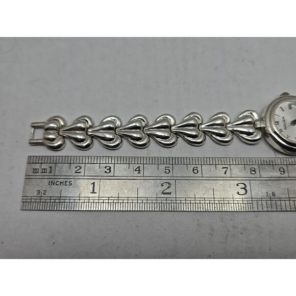 Vintage Gruen 925 Sterling Silver Heart Bracelet Quartz Watch Womens New Battery - Picture 9 of 11